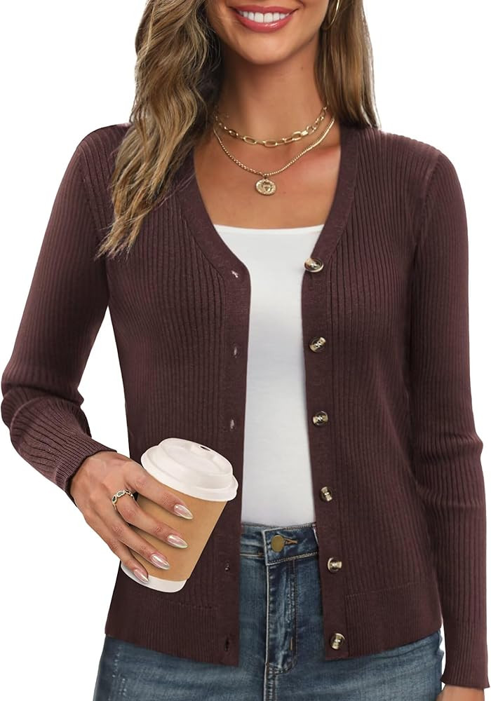GRACE KARIN Women's Button Up V Neck Long Sleeve Soft Basic Knit Cardigan Sweater | Amazon (US)