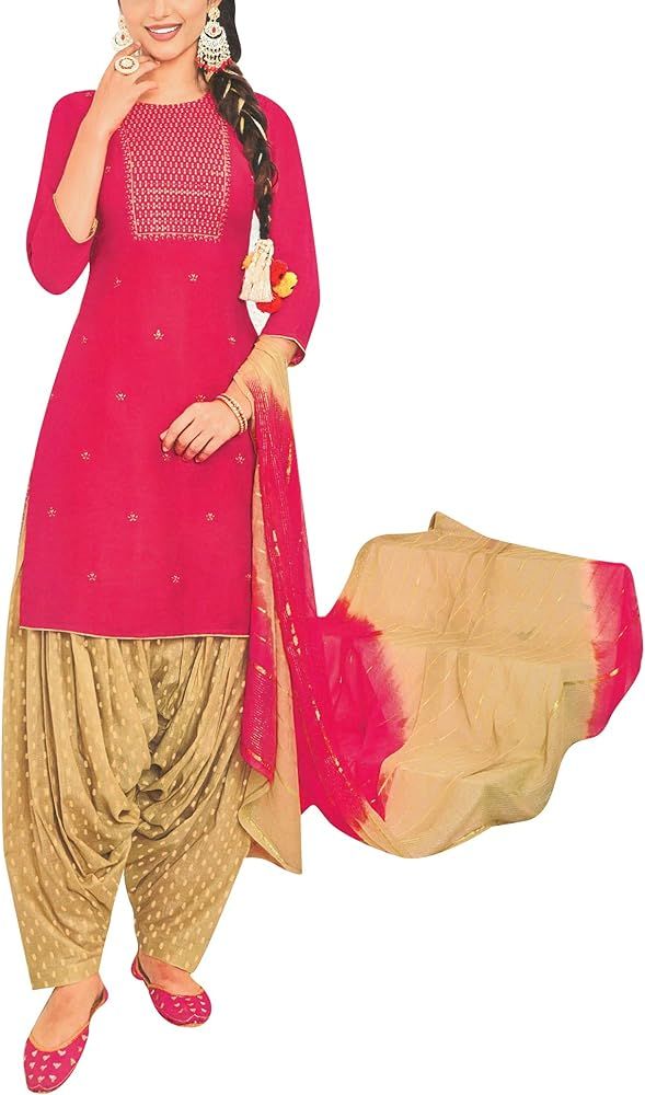 ladyline Rayon Embroidered Salwar Kameez Suit Jacquard Patiala Indian Womens Dress | Amazon (US)