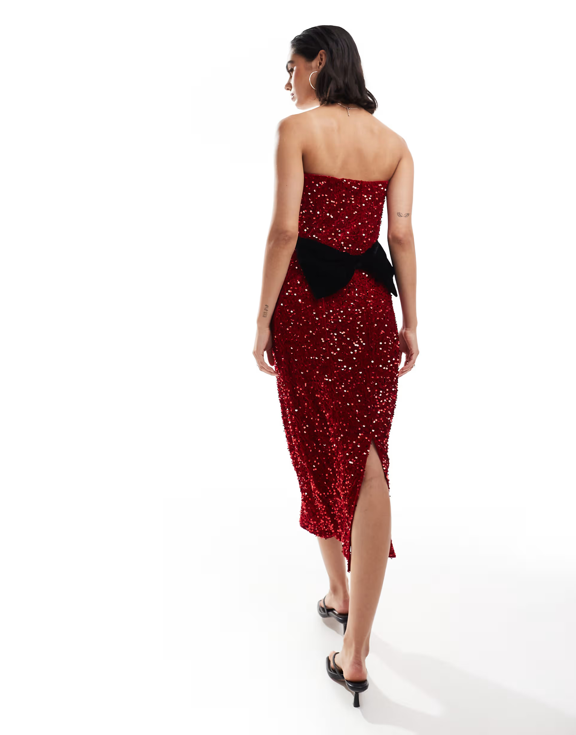Hope & Ivy midi sequin dress with velvet bow back in red | ASOS (Global)