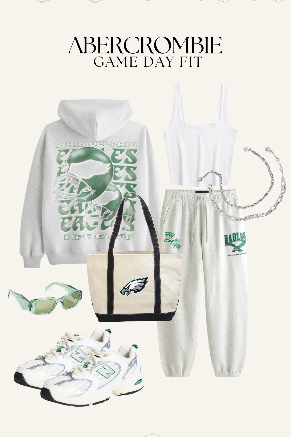 Abercrombie has the cutest Philadelphia eagles game day outfits. Love this matching sweatpants set and eagles tote bag for a causal Sunday game day outfit. 

#LTKFallSale #LTKFindsUnder50 #LTKSaleAlert