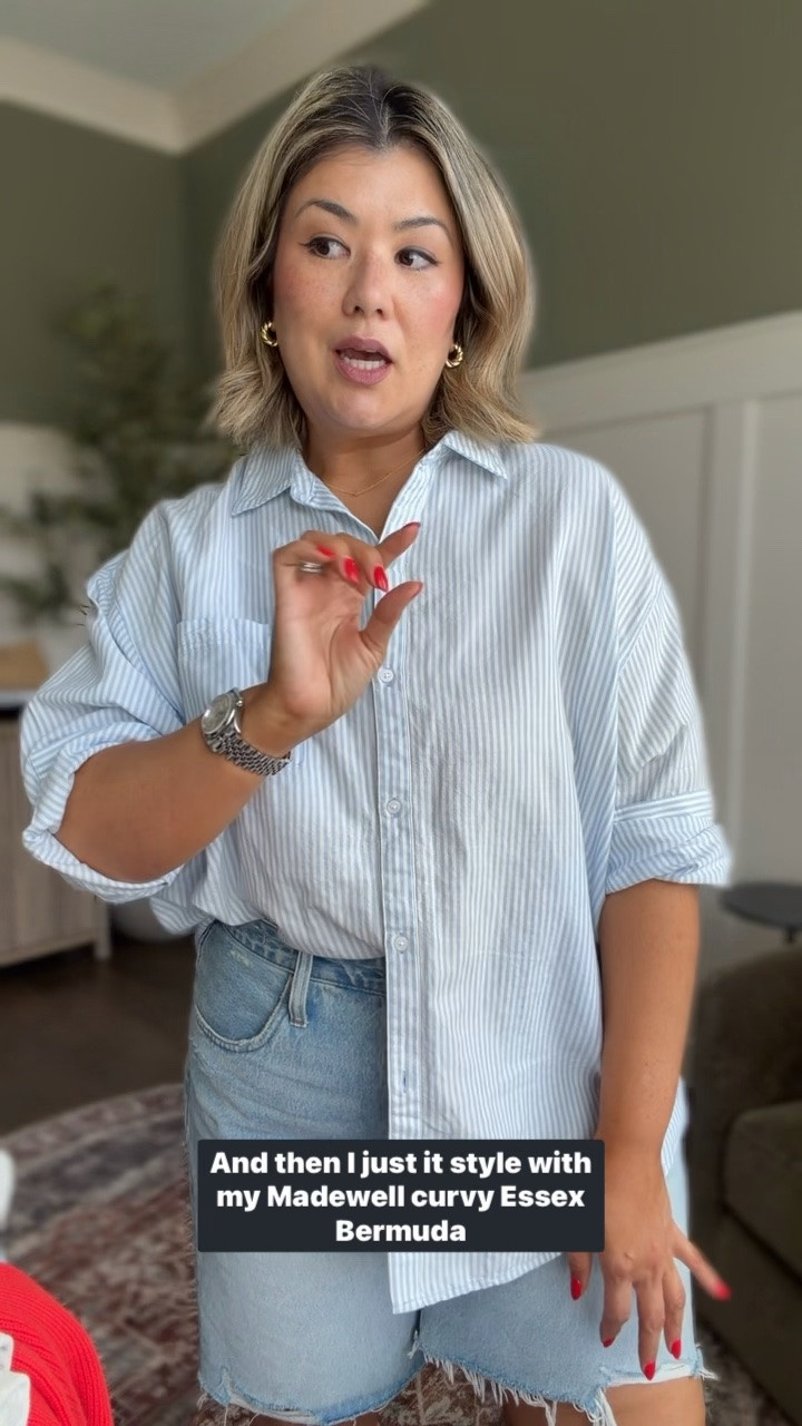 I’m wearing a size large in the button up and a 32 in the denim shorts. The top runs big, but I wanted that look so I stayed true to size. For a more snug fit, size down. I stuck to my true size in the shorts instead of sizing down. These do mold to your body after some wear but not to the point they are a size bigger than when you first got them.

#LTKxMadewell #LTKgrwm #LTKootd