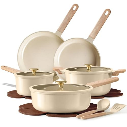 CAROTE 14Pcs Pots and Pans Set Non stick, Ceramic Cookware Set, Non-toxic Kitchen Cooking Set, PFAS and PFOA Free | Amazon (US)