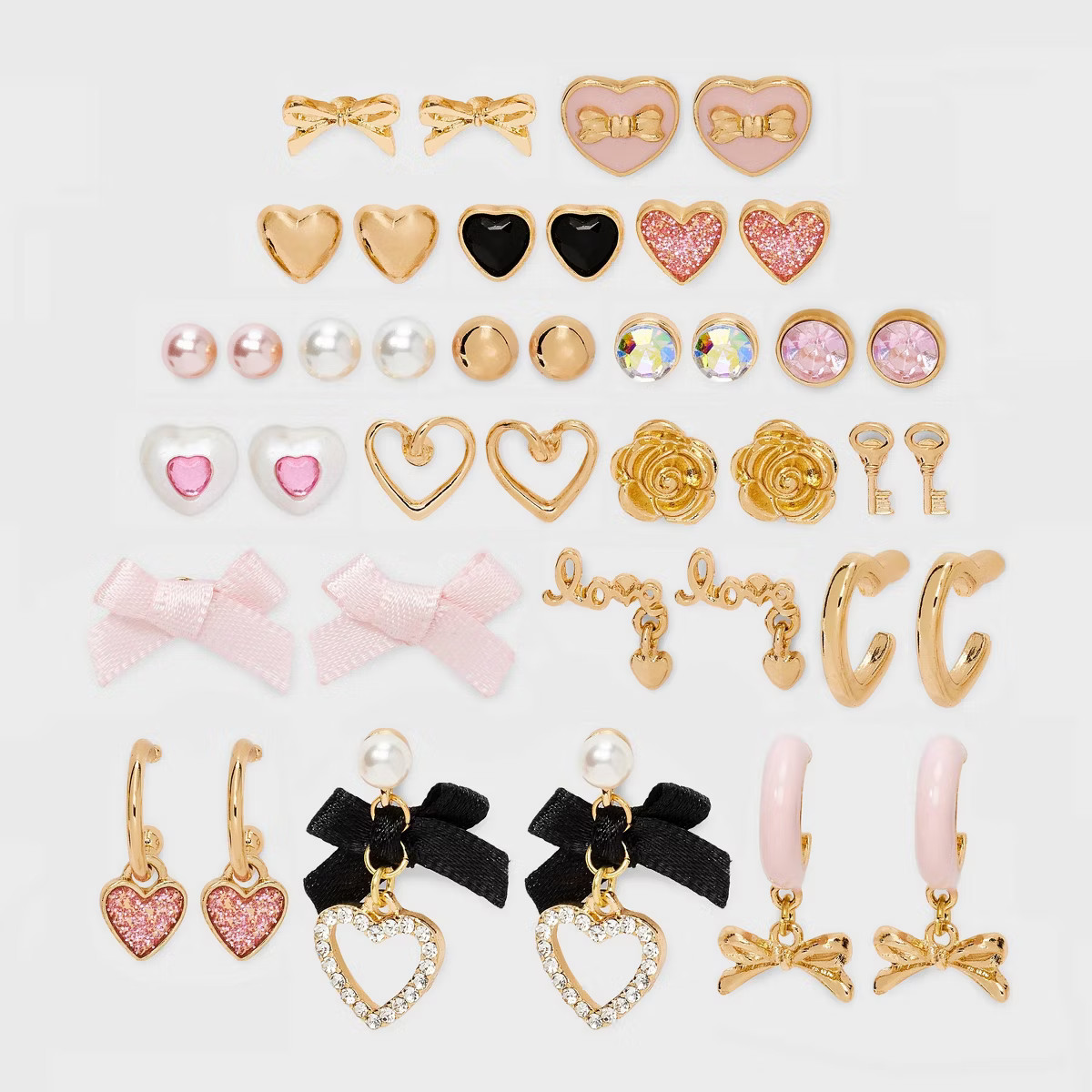 Girls' 20pk Hearts and Bows Earring Set - art class™ Gold/Pink | Target