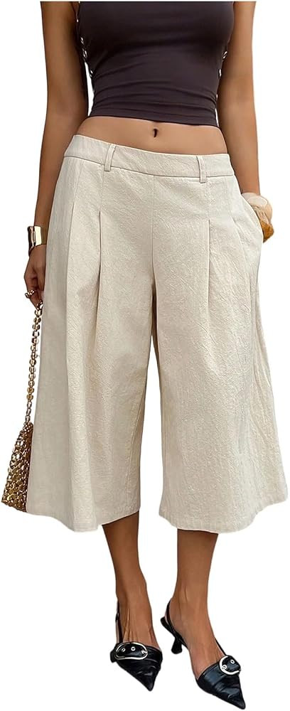 SOLY HUX Women's Linen Capri Pants Dressy Wide Leg Pants with Pockets | Amazon (US)