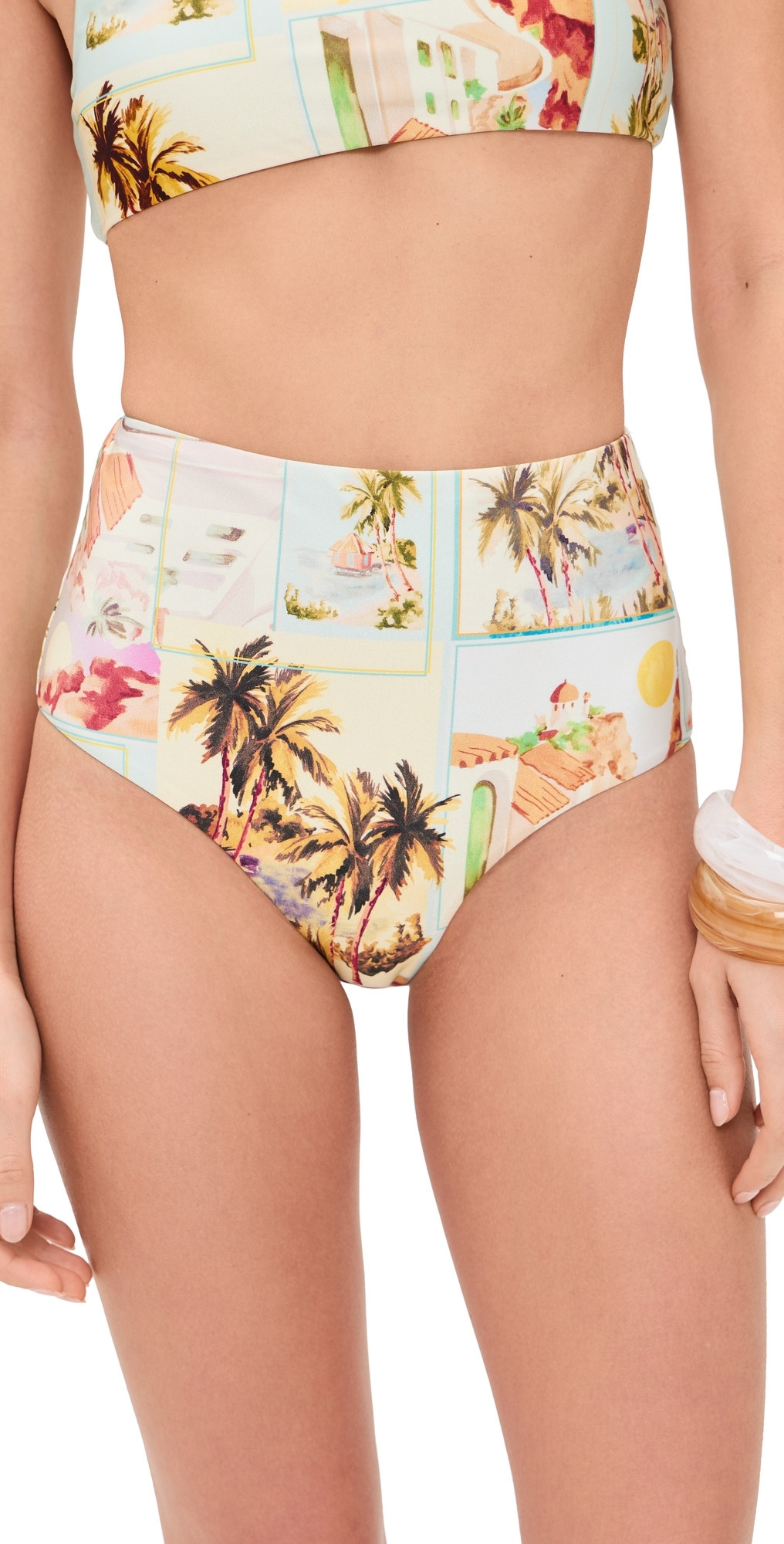 MINKPINK Dolce High Waisted Bikini Bottoms Vintage Postcards XL | Shopbop