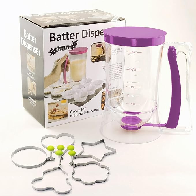 Pancake Batter Dispenser with 5 Fun Shape Molds Kit - Squeeze Handle Batter Dispenser for Uniform... | Amazon (US)