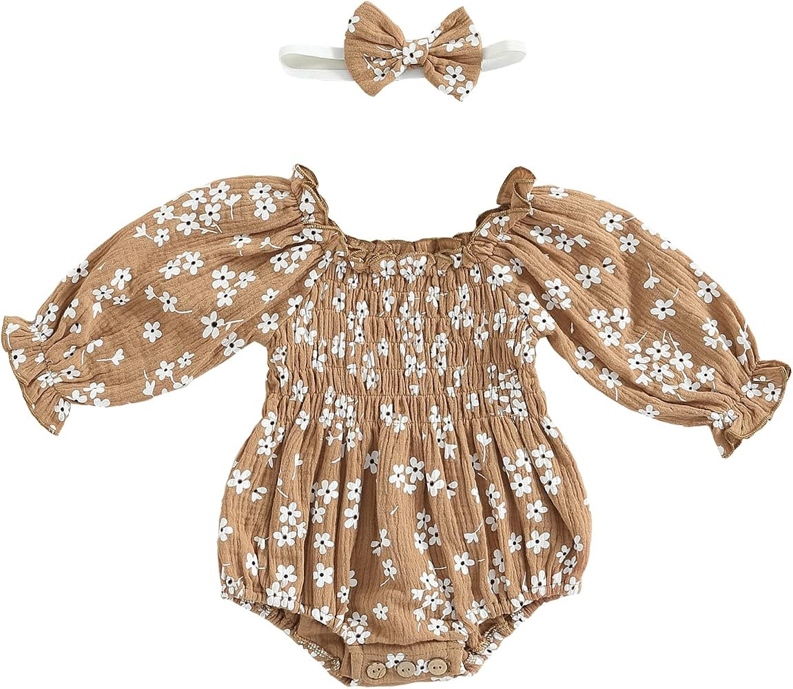 Baby Girl Smocked Bubble Romper Newborn Onesie Ruffle Jumpsuit Summer Clothes Boho Outfit Vintage... | Amazon (US)