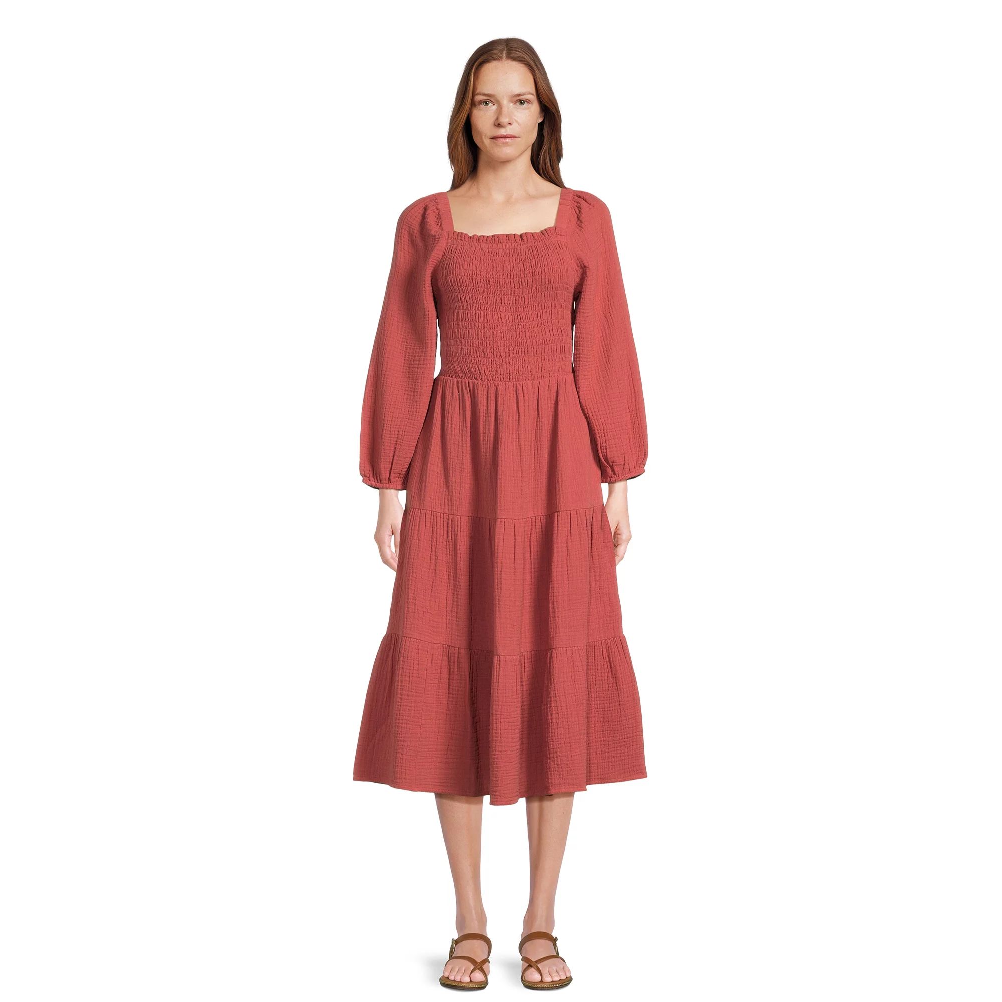 beachlunchlounge Women's Cutout Back Smocked Midi Dress, Sizes XS-2XL | Walmart (US)