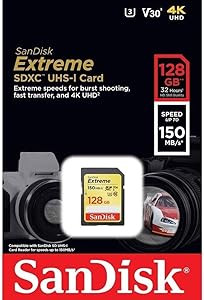 SanDisk 128GB Extreme SDXC UHS-I Memory Card - 150MB/s, C10, U3, V30, 4K UHD, SD Card - SDSDXV5-1... | Amazon (US)