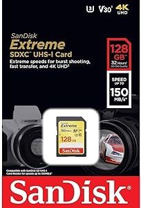 SanDisk 128GB Extreme SDXC UHS-I Memory Card - 150MB/s, C10, U3, V30, 4K UHD, SD Card - SDSDXV5-1... | Amazon (US)