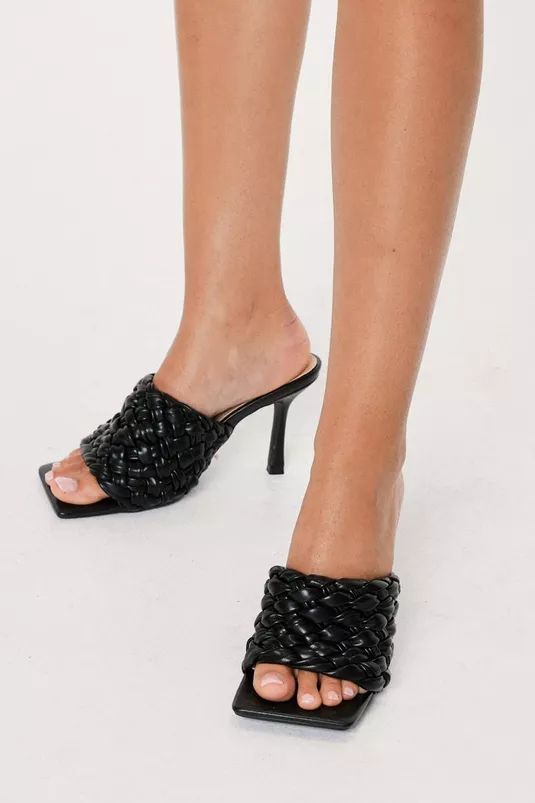 Faux Leather Woven Open Toe Heeled Mules | Nasty Gal (US)