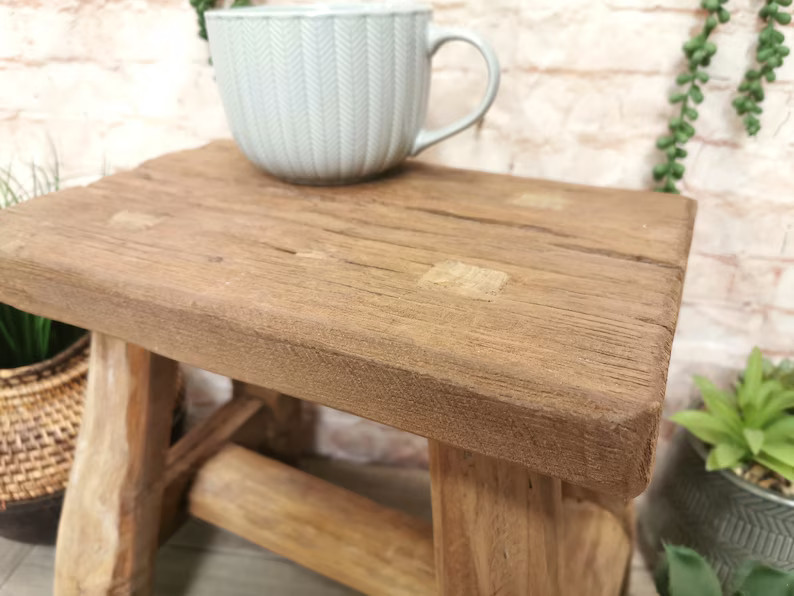 Small Antique Teak Stool - Etsy | Etsy (US)