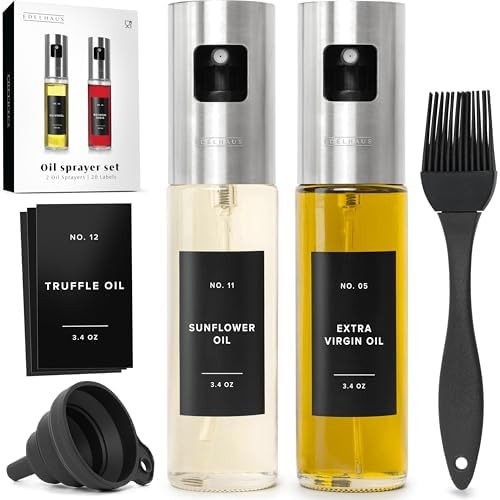 Oil Sprayer Set of 2 – Oil Spray Bottle Made of Stainless Steel & Glass, for Healthy Cooking, S... | Amazon (US)