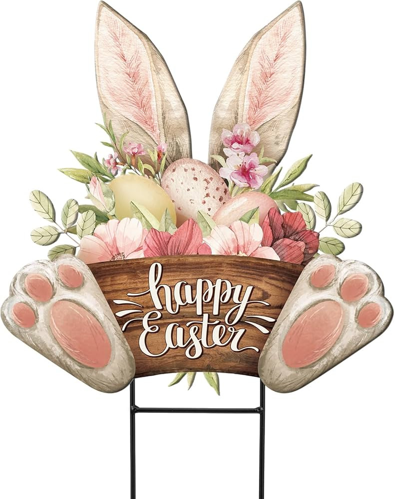 Amyhill Happy Easter Outdoor Decorations Bunny Metal Garden Stakes 25 Inch Welcome Yard Signs Eas... | Amazon (US)