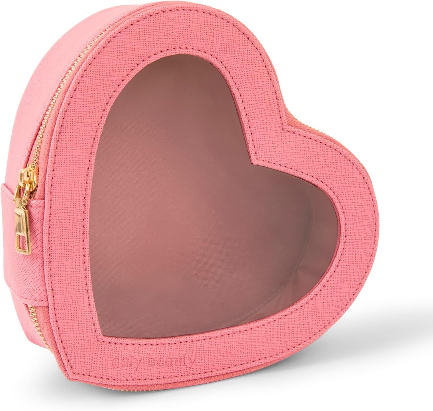 Aaly Beauty Heart Makeup Bag – Valentine's Day Pink Heart Shaped Cosmetic Organizer with Clear ... | Amazon (US)