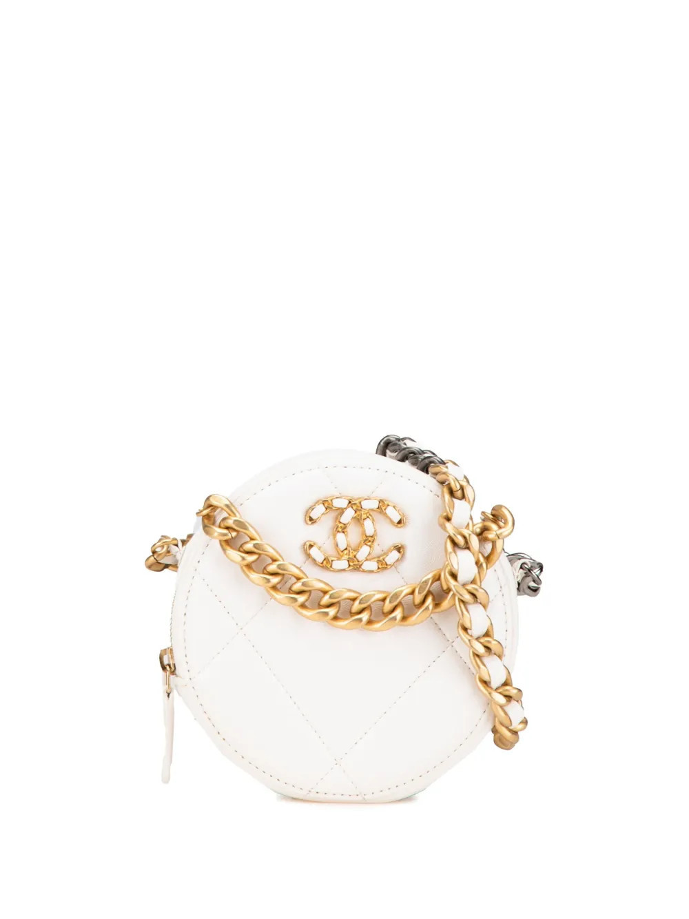 CHANEL Pre-Owned 2021 Lambskin 19 Round Clutch with Chain satchel - White | Farfetch Global