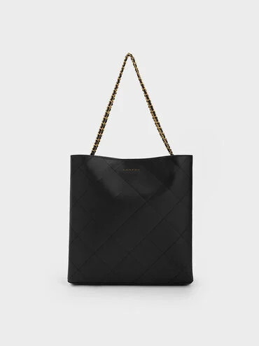 Leia Braided Handle Tote Bag
 - Black | Charles & Keith US