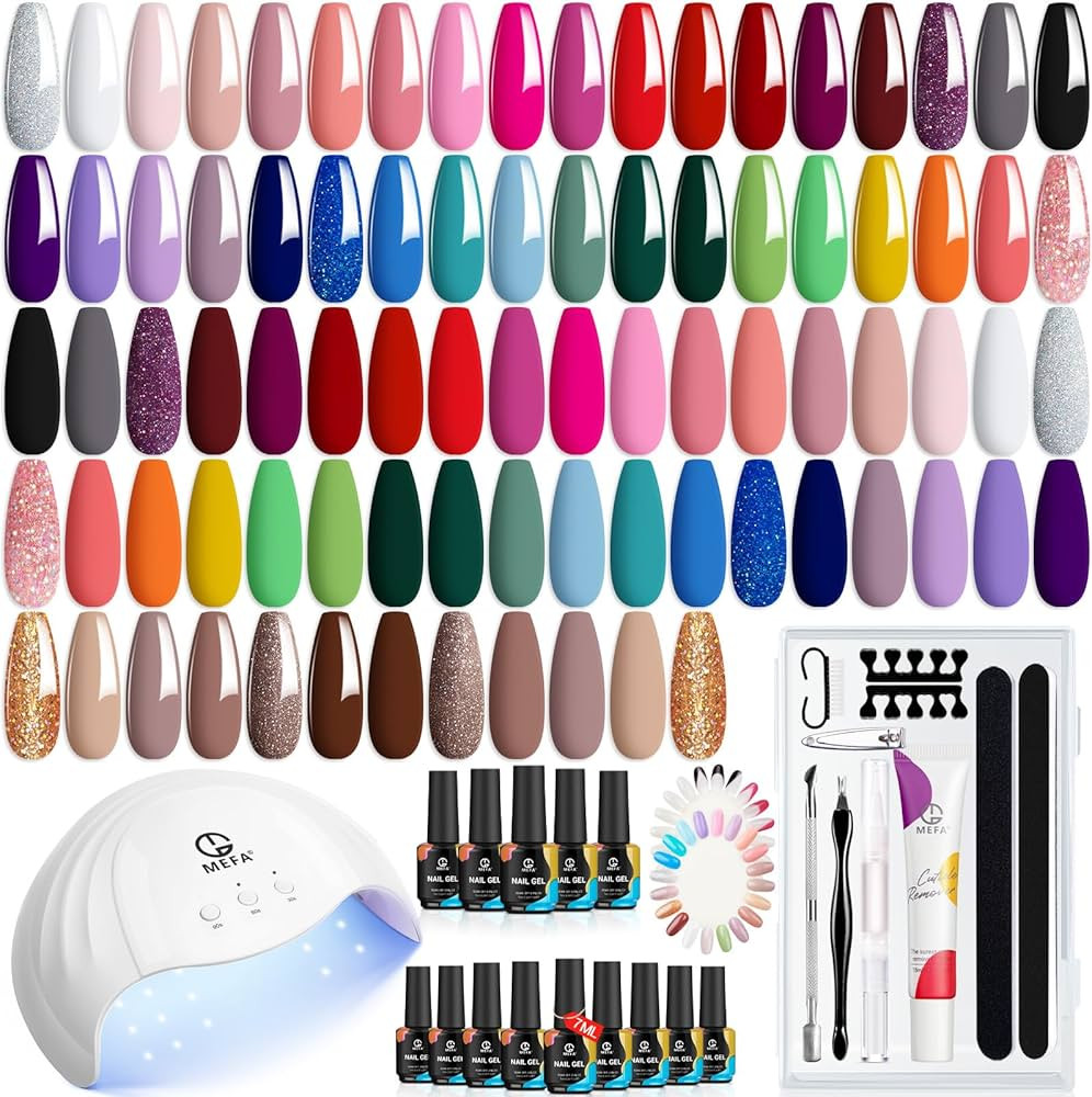 MEFA 60 Pcs Gel Nail Polish Kit with U V Light, 42 Colors All Seasons Soak Off Gel Polish Nail Se... | Amazon (US)