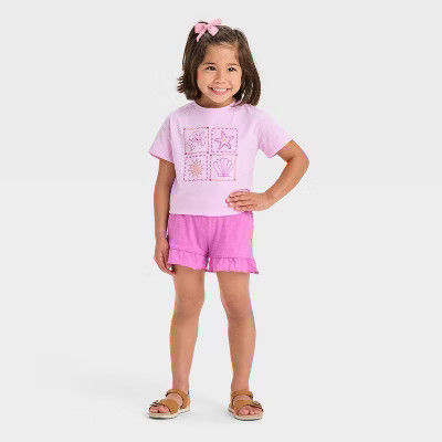 Toddler Girls' Beach Grid T-Shirt & Shorts Set - Cat & Jack™ Purple 18M | Target