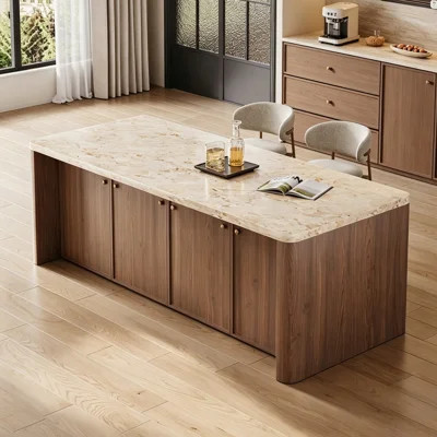 Modern Kitchen Island with Natural Marble Top, Pre-Assembled Freestanding Kitchen Island with Storage Cabinet and Enclosed Doors, Kitchen Cart, Dining | Wayfair North America