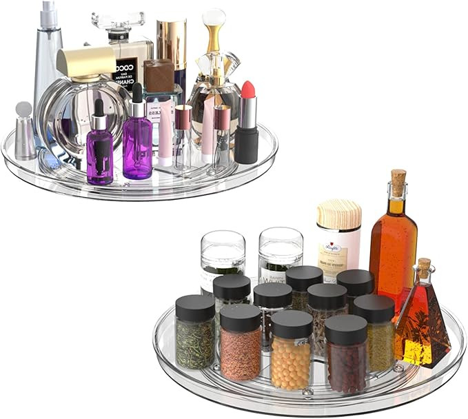 URALFA Lazy Susan Organizer for Cabinet 2 Pack, 10.6" Clear Lazy Susan Turntable Rotating Organiz... | Amazon (US)
