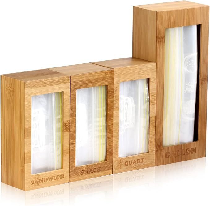 AIEVE Ziplock Bag Storage Organizer, Set of 4 Sandwich Bag Organizer for Drawer, Bamboo Plastic B... | Amazon (US)