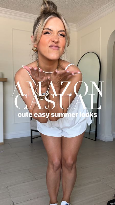 Casual chic Amazon summer outfit ideas 🙌🏼🤗

✔️Look 1: SMALL in skort + tee | this flare mini SKORT is a super comfy linen with stretch + elastic waistband. I love length from the back too (not too short). 

✔️Look 2: SMALL in joggers + tank |  these cargo joggers are very cute. If you're in between sizes, size up! Otherwise TTS. Elastic waistband. The Amazon image is not very accurate, these are more of a stiff fabric and on the picture it looks like it's a loose linen, but it's not. I still love them though. 

I'm wearing the Pumiey tank except I folded it up to make it cropped; very easy to do that with this tank top! The original belt bag is Lululemon but discontinued (linked similar from Amazon). 

Look 3: ONE SIZE REGULAR | OK this jumpsuit is very unique. You can actually wear them as pants and just fold down the smocked part OR as a jumpsuit. I LOVE IT! Has pockets and it's super comfy! 

Look 4: SMALL in linen shorts + tank | the linen shorts are SO comfy and a little loose which I love that they're not super tight. They're incredibly comfortable pull-on shorts with an elastic waistband functional pockets.



#LTKFindsUnder50 #LTKStyleTip #LTKU