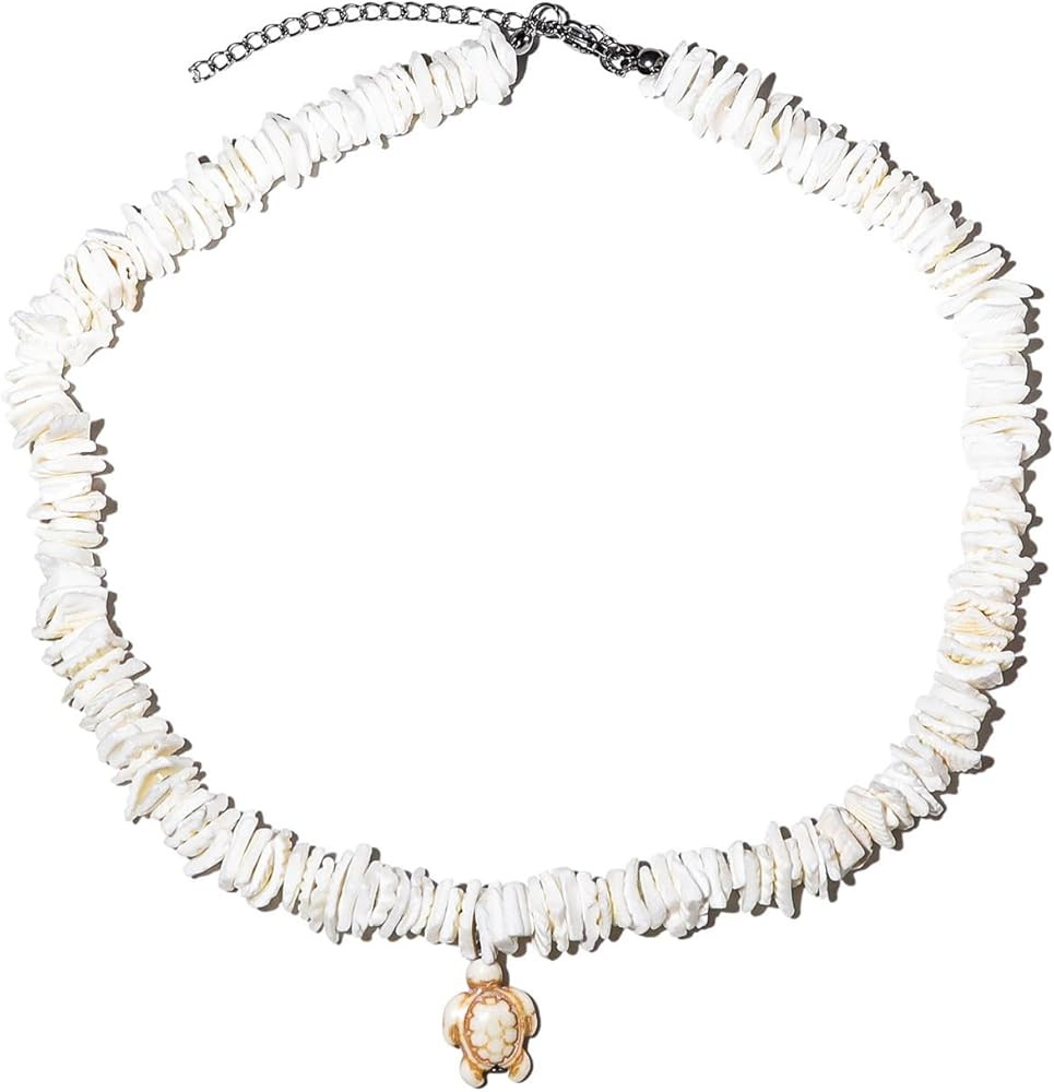 Hawaiian Style Puka Shell Seashell Beaded Choker Necklace Handmade Adjustable Chain Clam Chip Cla... | Amazon (US)