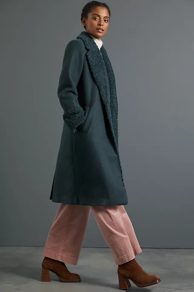 Colorblocked Sherpa-Trimmed Coat | Anthropologie (US)