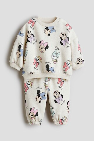 H & M - 2-Piece Printed Sweatshirt and Joggers Set - Beige | H&M (US + CA)