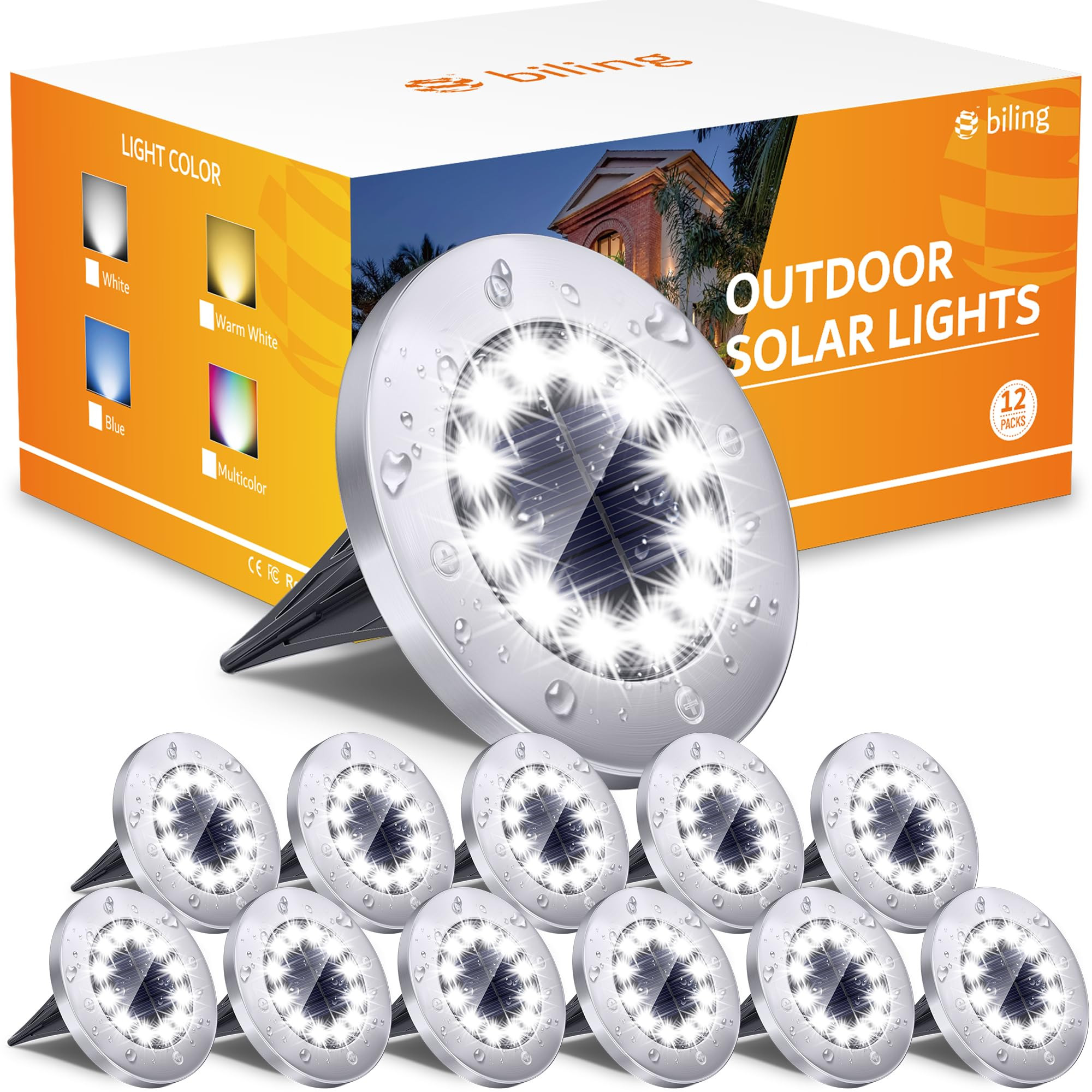 Biling Outdoor Lights 12 Packs, Bright 12 LEDs Waterproof, Ground Flat Pathway Lights Solar Power... | Amazon (US)