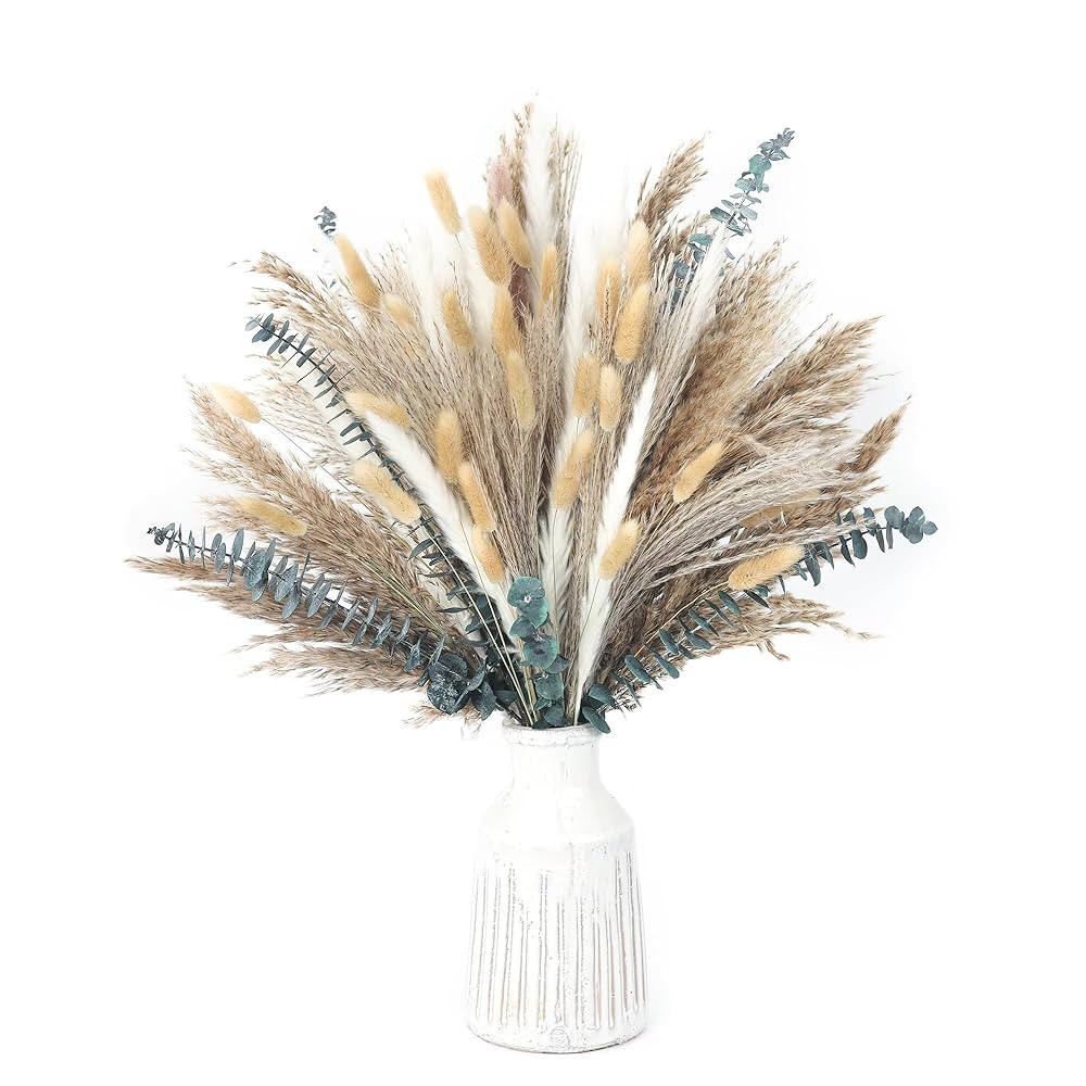 120 PCS Dried Pampas Grass Decoration, Pampas Grass with Preserved Eucalyptus Leaves Dried Flower... | Amazon (US)