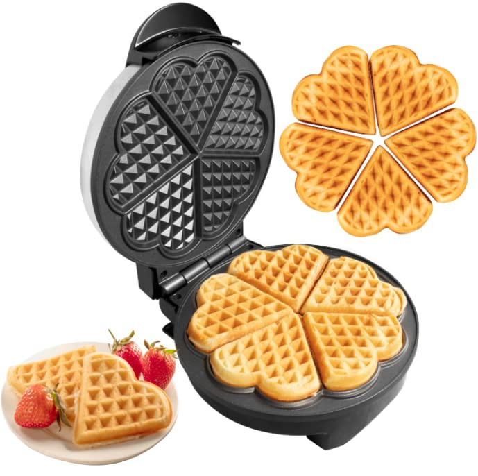Valentines Day Heart Waffle Maker - Makes 5 Heart-Shaped Waffles - Non-Stick Baker for Easy Clean... | Amazon (US)