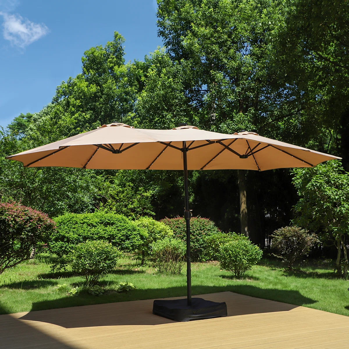 Yuliana 180'' x 108'' Rectangular Lighted Market Umbrella with Base | Wayfair North America