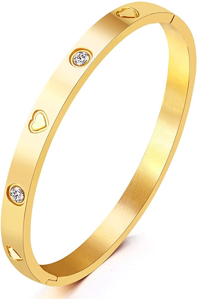 Jewelry Gold/White Gold Plated Bangle Bracelet Heart Stone Stainless Steel with Crystal Bangle Br... | Amazon (US)