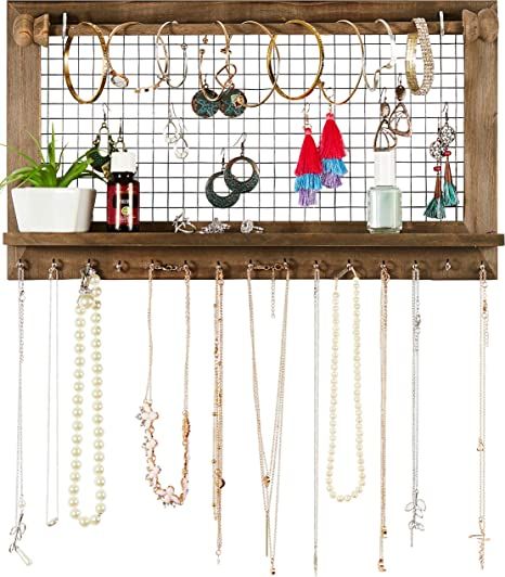 SoCal Buttercup Rustic Jewelry Organizer with Bracelet Rod Wall Mounted - Wooden Wall Mount Holde... | Amazon (US)