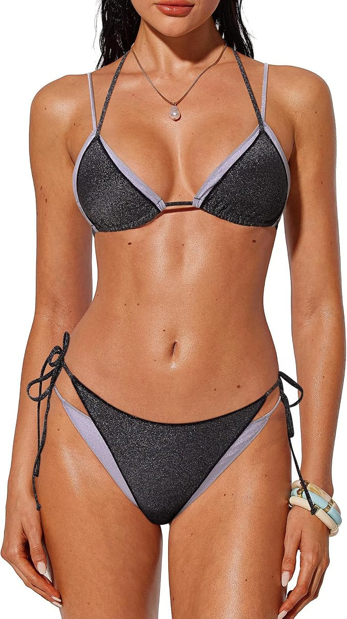 SUUKSESS Women Sexy Triangle Bikini Set Halter String Two Piece Swimsuit | Amazon (US)