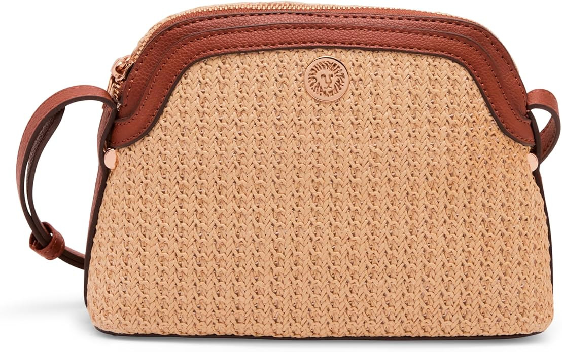 Anne Klein Dome Crossbody in Straw, Natural/Saddle | Amazon (US)