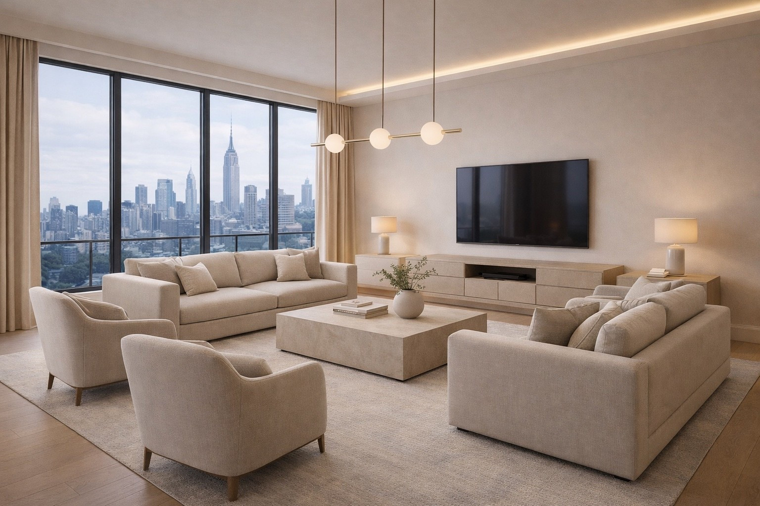 A modern neutral living room designed with modular sectional sofas, soft beige textures, and a clean TV wall.
Large panoramic windows and warm lighting create a calm, elegant atmosphere perfect for contemporary apartments and luxury homes.
This space blends comfort, symmetry, and timeless modern design.
#modernlivingroom
#neutralinterior
#sectionalsofa
#cityviewhome
#livingroomdesign
#modernhome
#minimalinterior
#homeinspo
#luxuryinterior
#contemporarydesign
