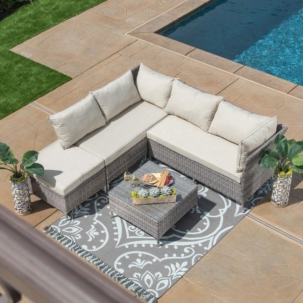 Corvus Bellanger 4-piece Grey Wicker Patio Furniture Set | Bed Bath & Beyond