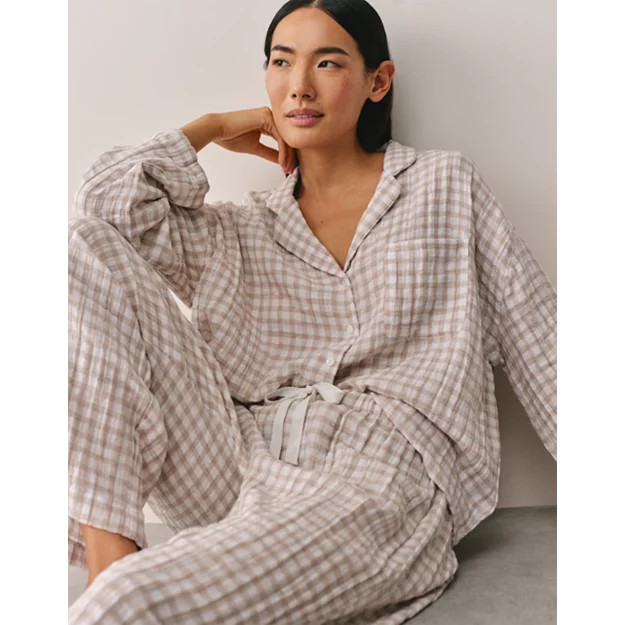 Double Cotton Gingham Drop Shoulder Pyjama Set | Pyjamas | The  Whi... | The White Company UK & ROW