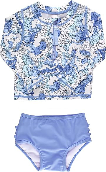 RuffleButts® Baby/Toddler Girls Long Sleeve Rash Guard 2 Piece Swimsuit Set w/UPF 50+ Sun Protection | Amazon (US)