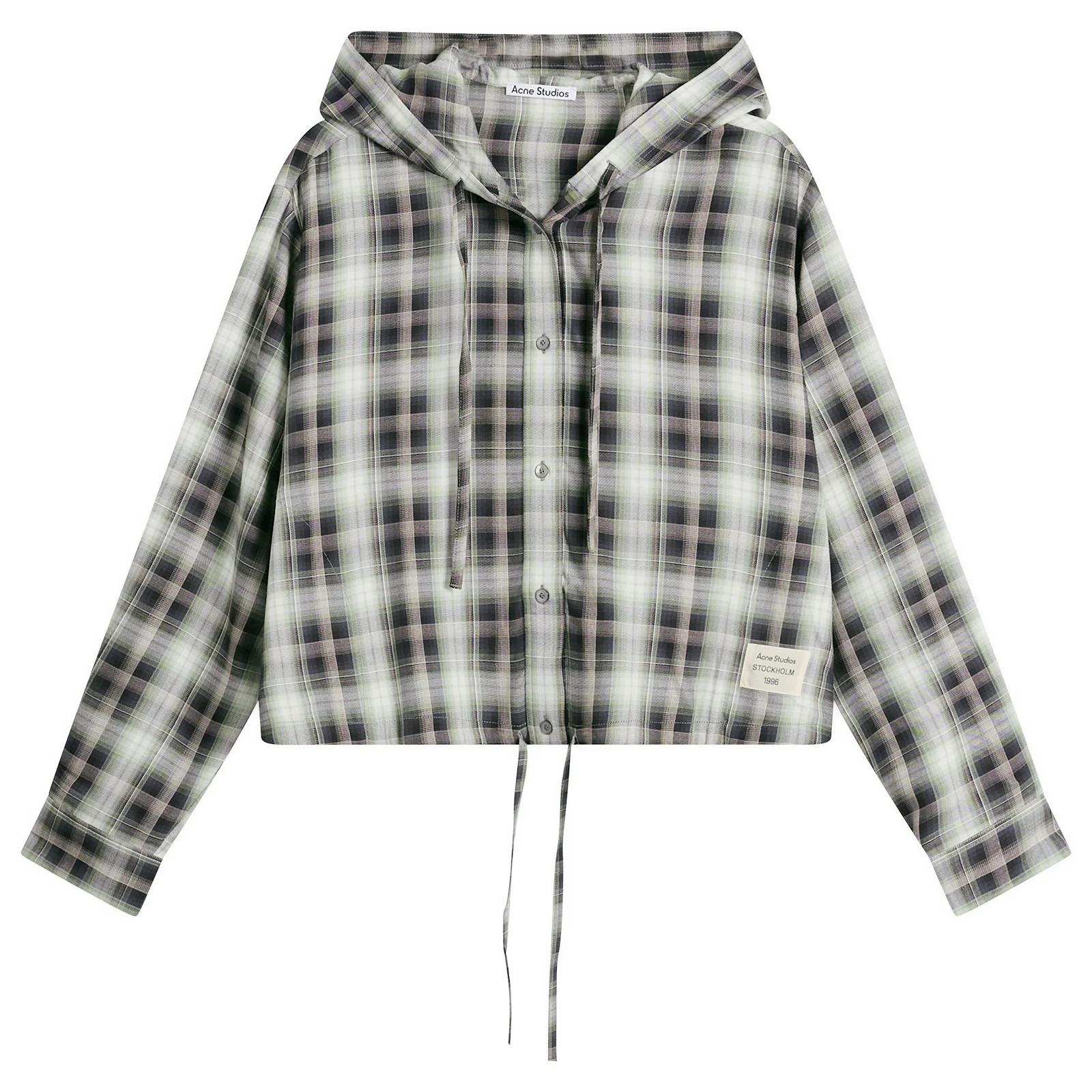 Acne Studios Women's Sip Check Flannel Hooded Shirt in Black/Green, Size EUR 40 | END. Clothing