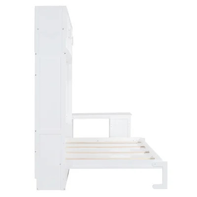 Queen Size Wall Murphy Bed with Desk and Storage Shelves and Big Cabinets | Wayfair North America