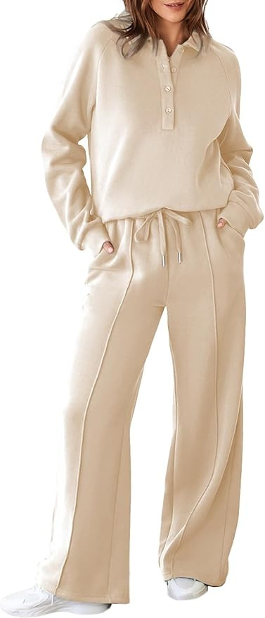 Aleumdr Women's 2 Piece Outfits Sweatsuit Oversized Sweatshirt Wide Leg Sweatpants Matching Loung... | Amazon (US)