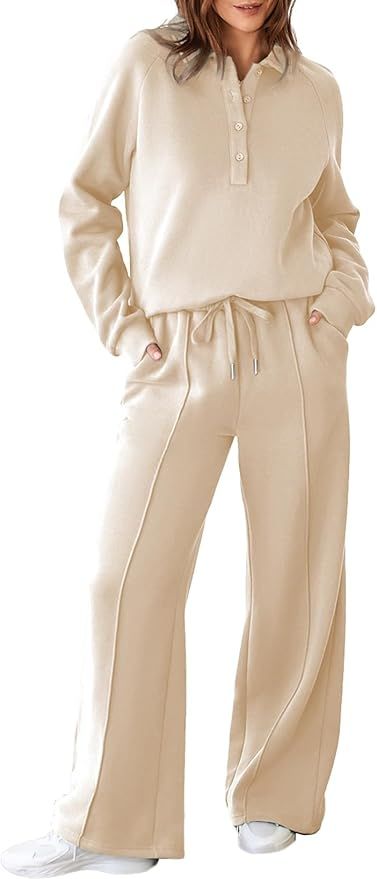 Aleumdr Women's 2 Piece Outfits Sweatsuit Oversized Sweatshirt Wide Leg Sweatpants Matching Loung... | Amazon (US)