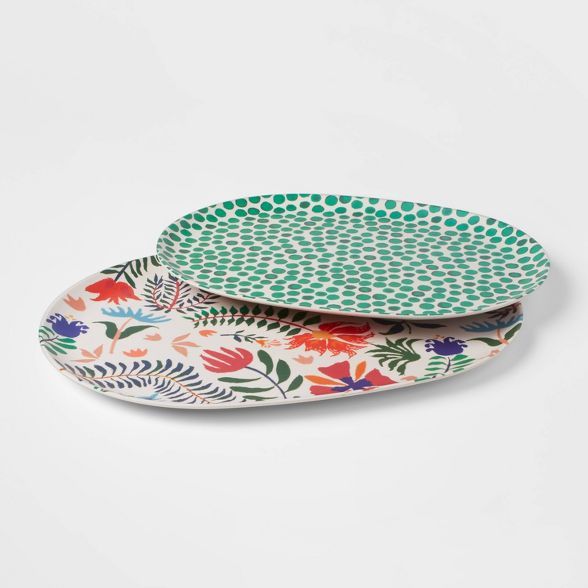 2pc Bamboo Melamine  Floral Serving Platter - Opalhouse™ | Target