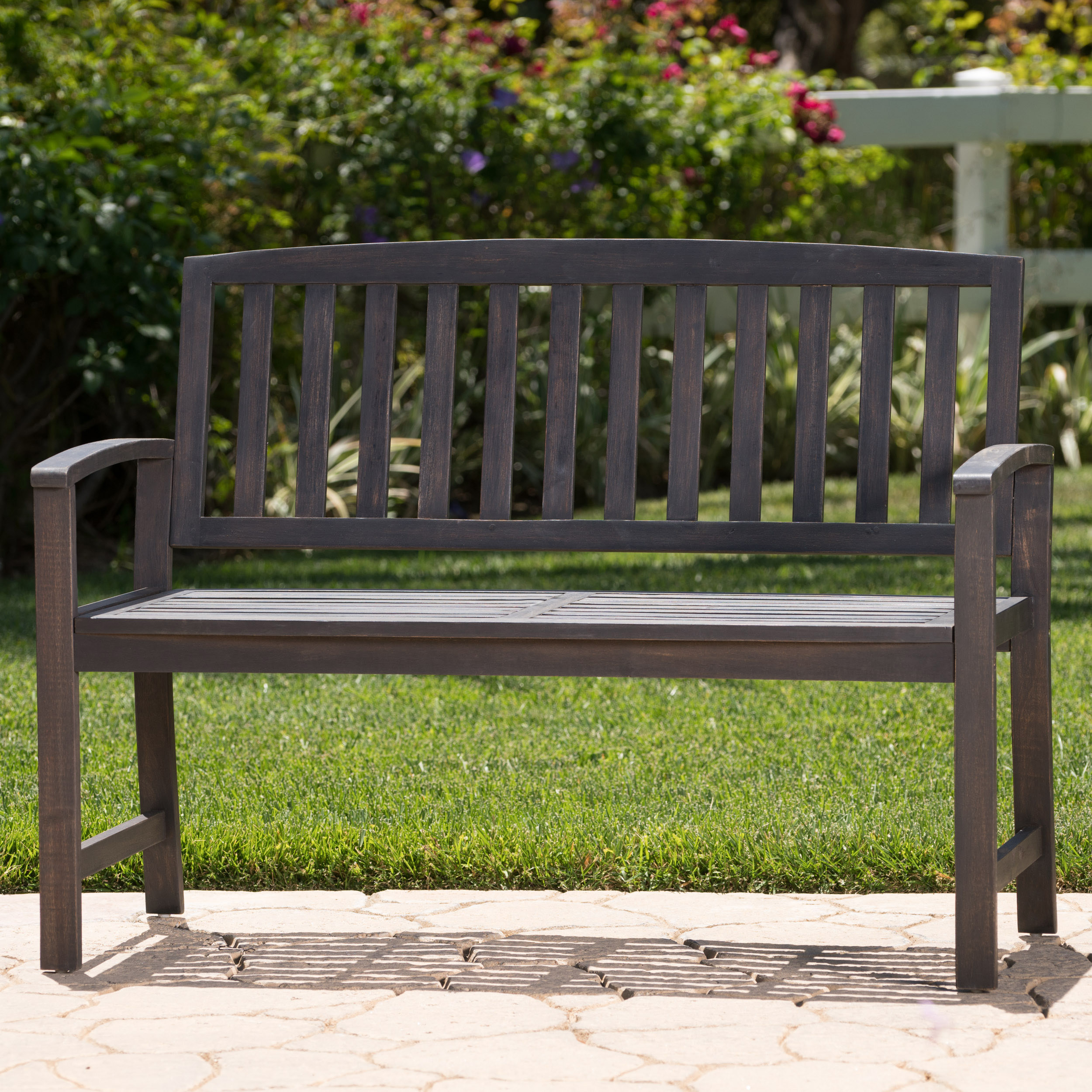Lilo Outdoor Acacia Wood Bench, Dark Grey Finish | Walmart (US)