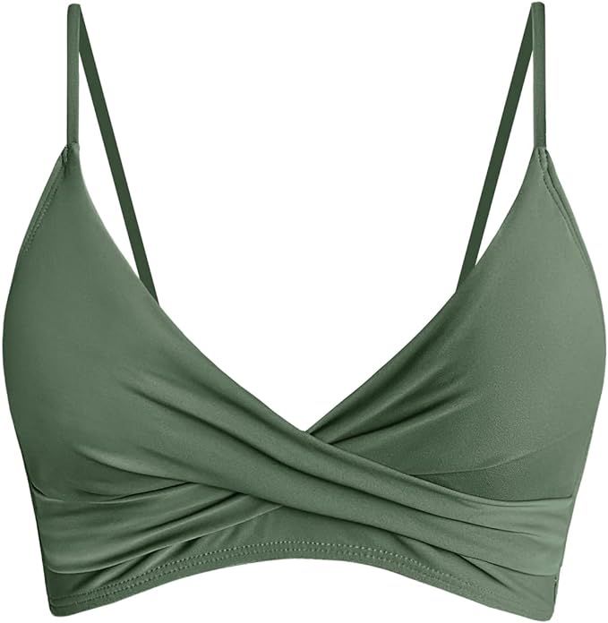 Balasami Women's Push Up Sexy V Neck Adjustable Twist Ruced Front Bikini Swimsuit Top Only | Amazon (US)