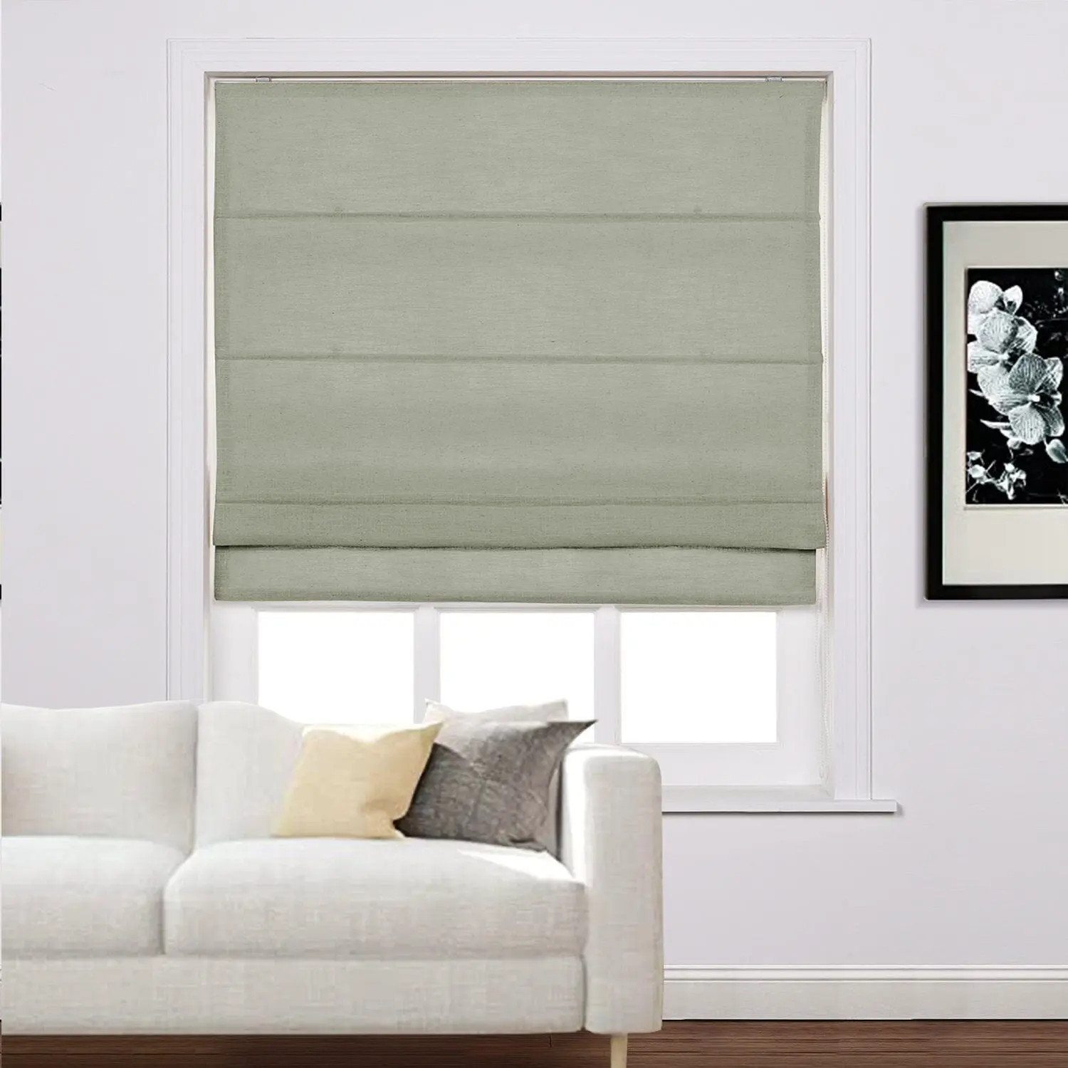 Liz Linen Window Roman Shades Loop Cord Lift - Light Gray 1908-11 | TWOPAGES